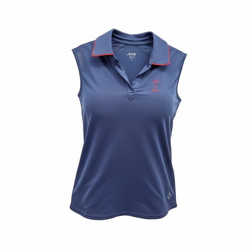 Jofit Sleeveless Polo Shirt Womens Medium Blue LPGA Logo Excellent Performance